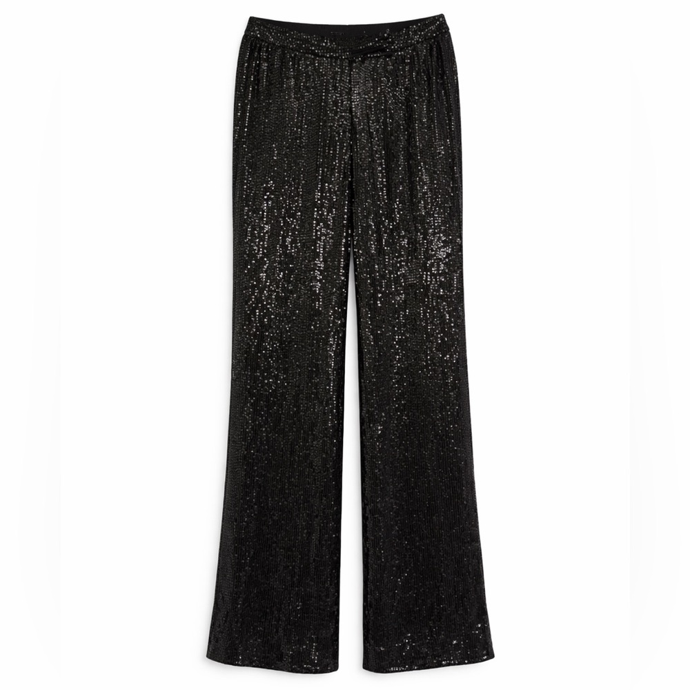 Hugo Buscati Collection Black Silk Sequin Straight-Leg Evening Pants | NWT